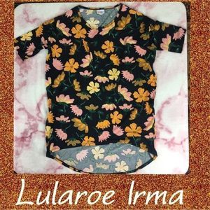 Lularoe XS Yellow Floral Tunic Black Shirt